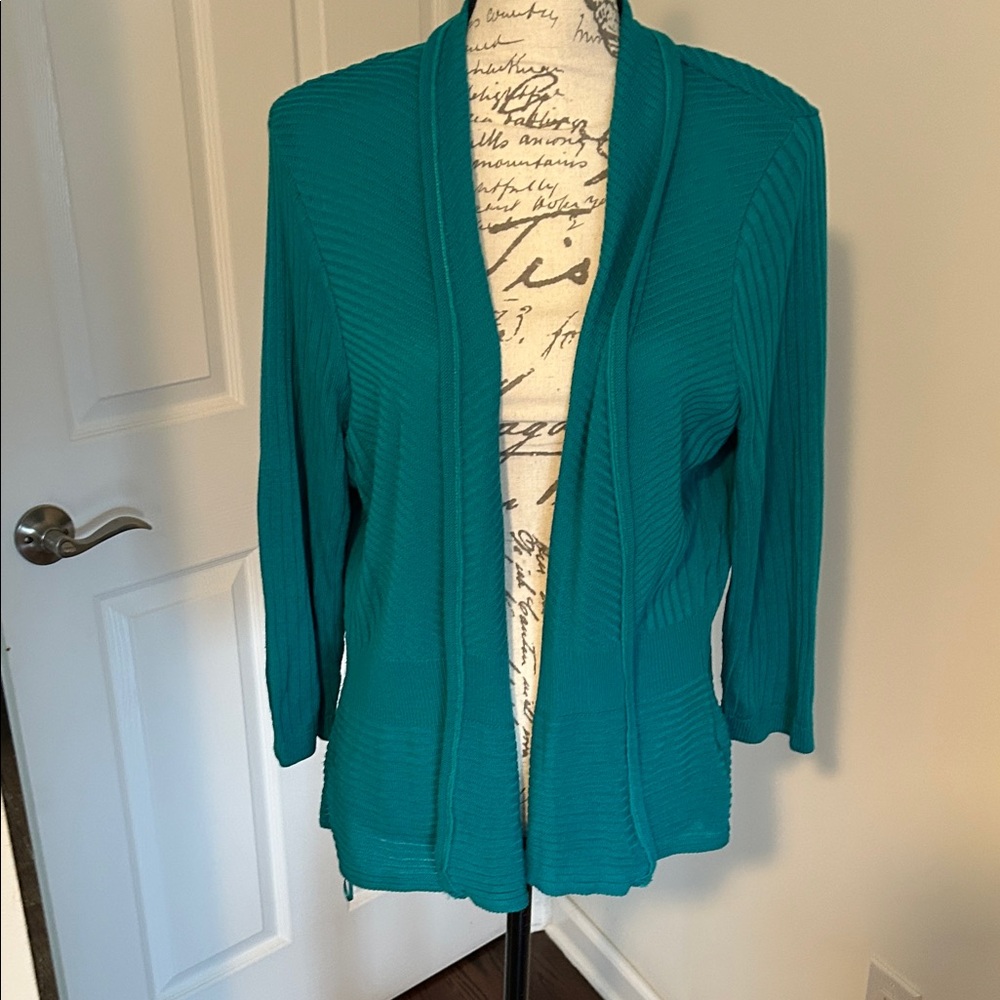 Nine West Teal Open-Front Ribbed Cardigan